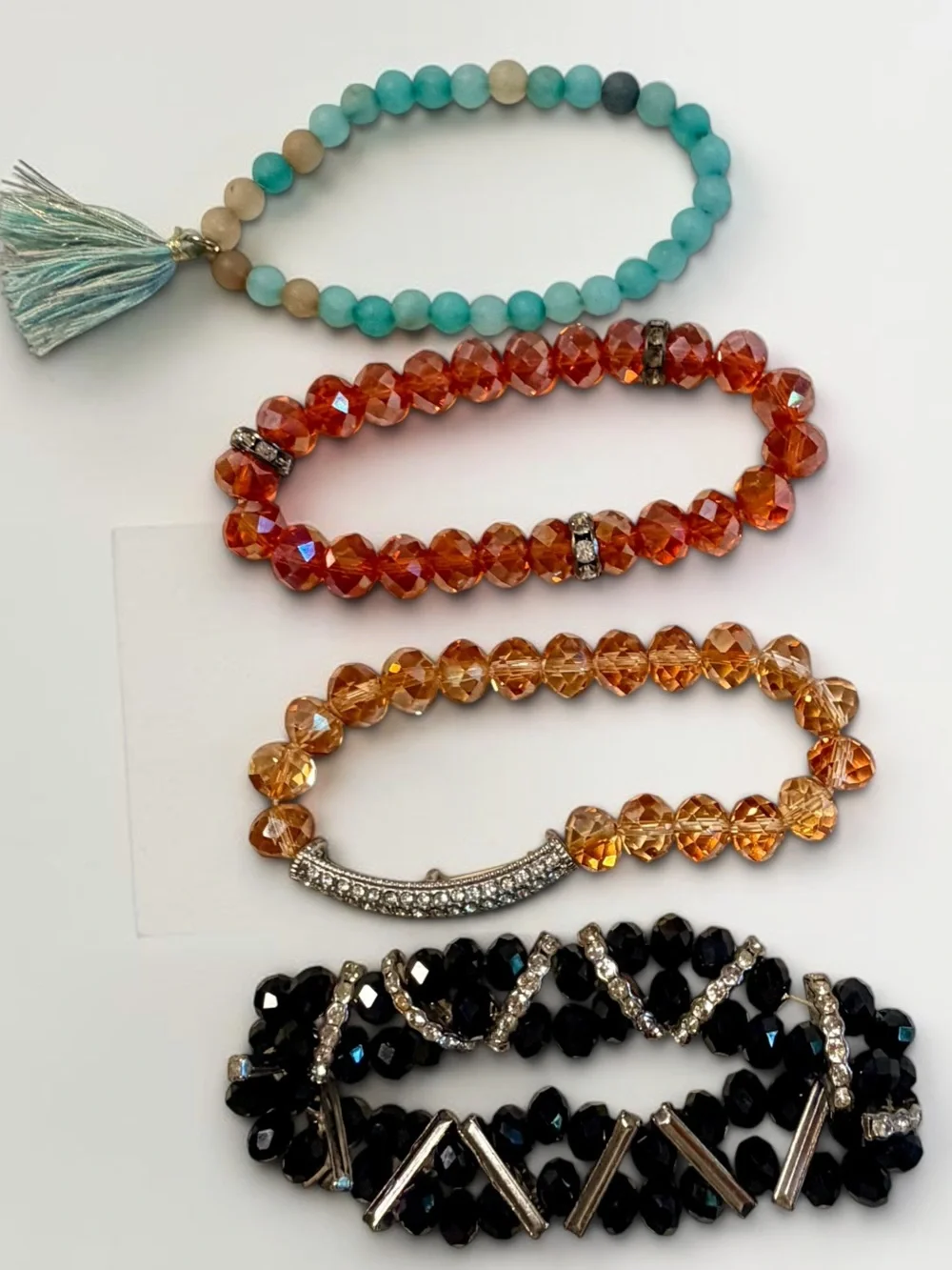 Set of 4 Colorful Beaded Stretch Bracelets Turquoise Orange Black